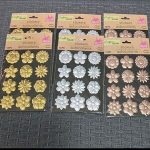 Metallic Flower Sticker Pack - Gold, Silver, Rose Gold